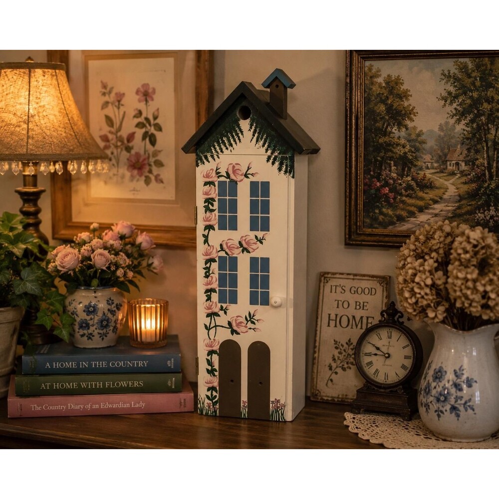 Vintage 90s Wooden CD Storage Cabinet Cottage House 3 Shelf Floral Cottagecore